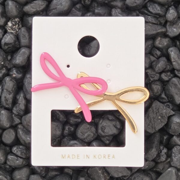 [HO BAK SUNG] Ribbon Earrings Gold + Pink