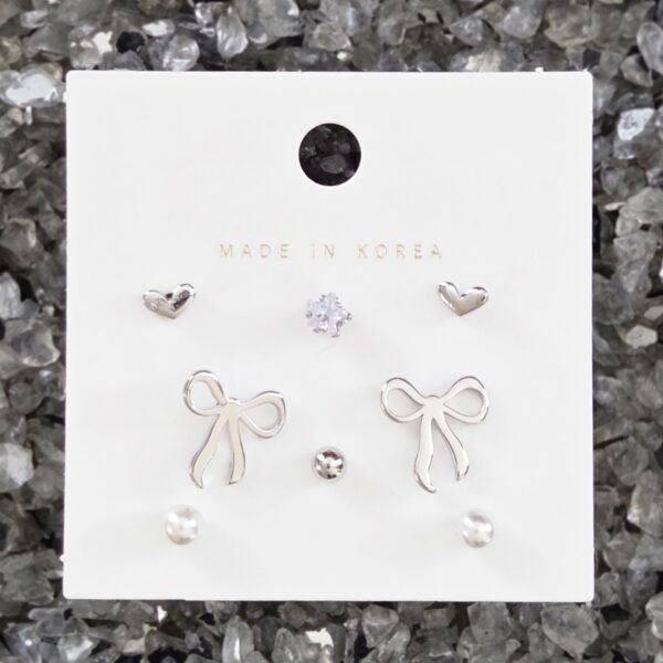 [HO BAK SUNG] Ribbon Stud Earrings Silver (8 pcs)