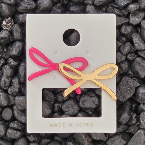 [HO BAK SUNG] Ribbon Earrings Gold + Fuchsia
