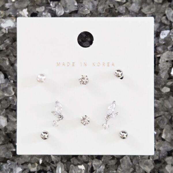 [HO BAK SUNG] Drop Stud Earrings Silver (8 pcs)