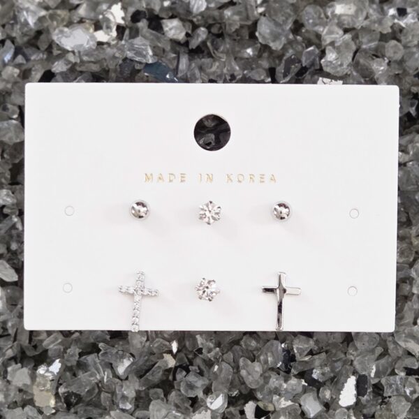 [HO BAK SUNG] Cross Stud Earrings Silver (6 pcs)