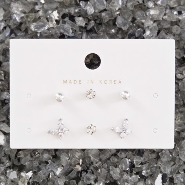 [HO BAK SUNG] Butterfly Stud Earrings Silver (6 pcs)