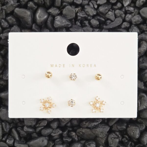 [HO BAK SUNG] Snowflake Stud Earrings Gold (6 pcs)