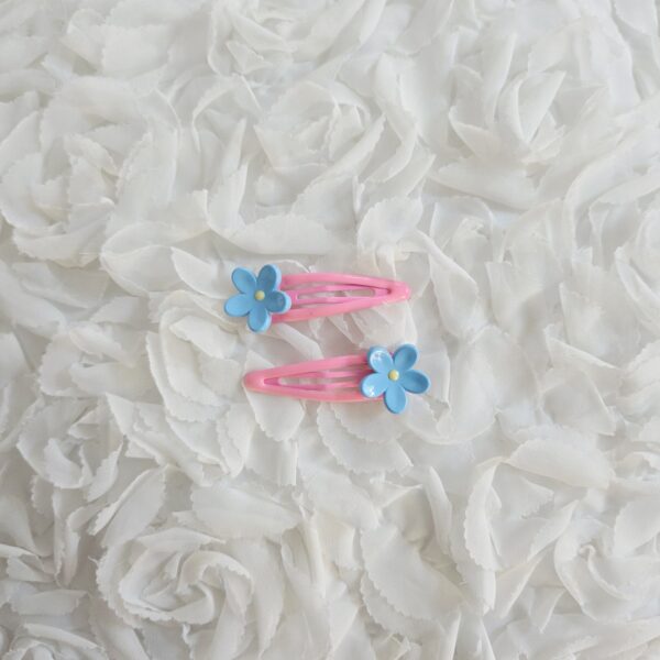 [Anjubling] Metal Snap Clips Blue Flower 20x55mm