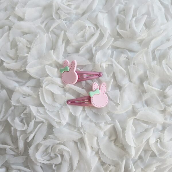 [Anjubling] Metal Snap Clips Light Pink Rabbit & Ribbon 30x50mm