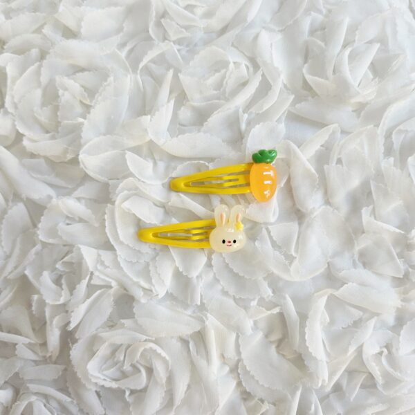 [Anjubling] Metal Snap Clips Carrot & Cream Rabbit Set 25x55mm