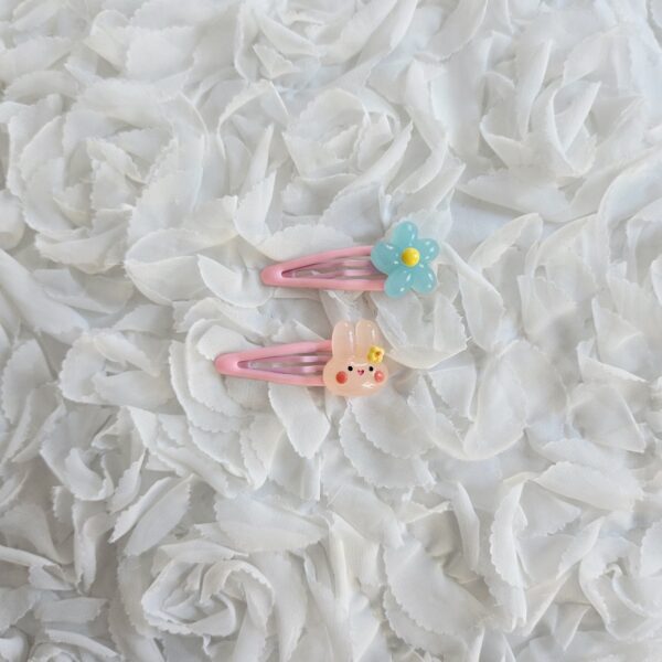 [Anjubling] Metal Snap Clips Blue Flower & Pink Rabbit Set 25x55mm