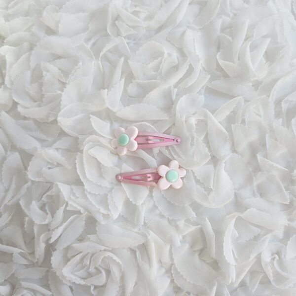 [Anjubling] Metal Snap Clips Flower Pink & Mint 20x50mm