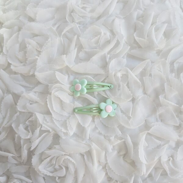[Anjubling] Metal Snap Clips Flower Mint & Pink 20x50mm